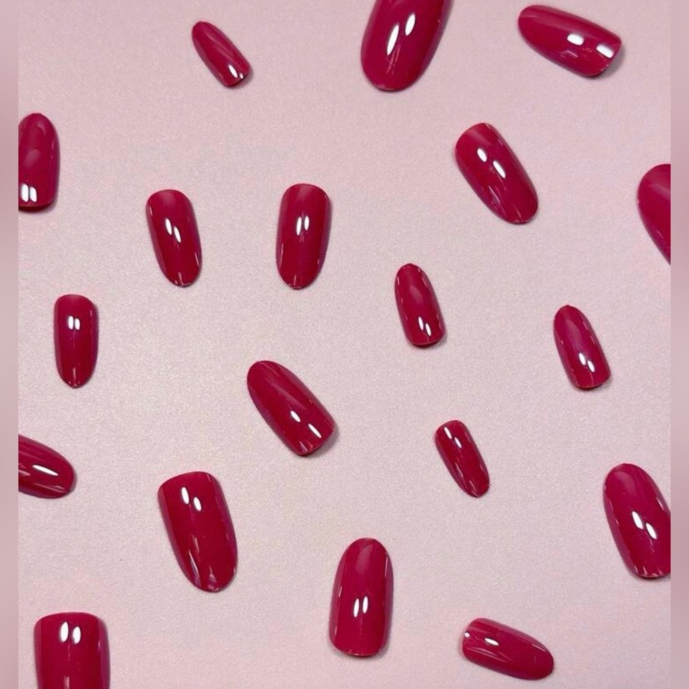 Pink Fuchsia Metallic Almond Nail Kit Press-On Nails, New
